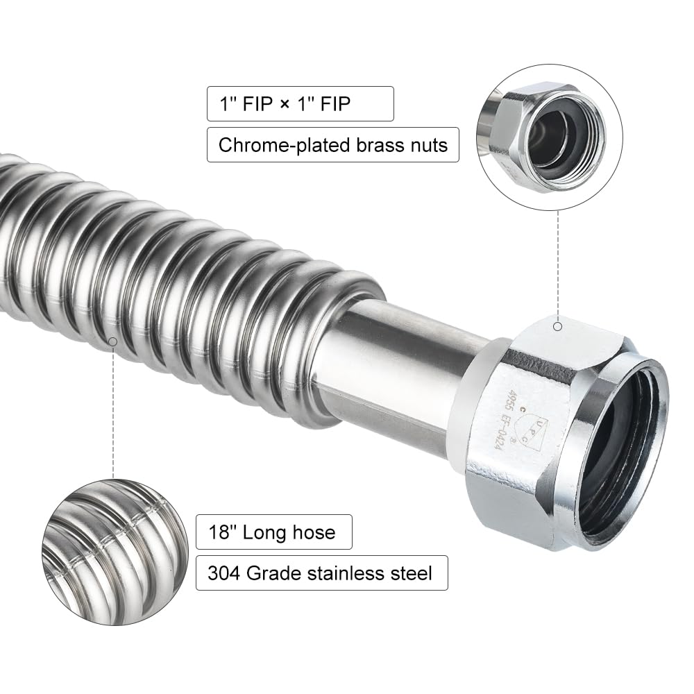 1" FIP x 1" FIP x 18" SS Corrugated Hose - Tradewinds Water Filtration