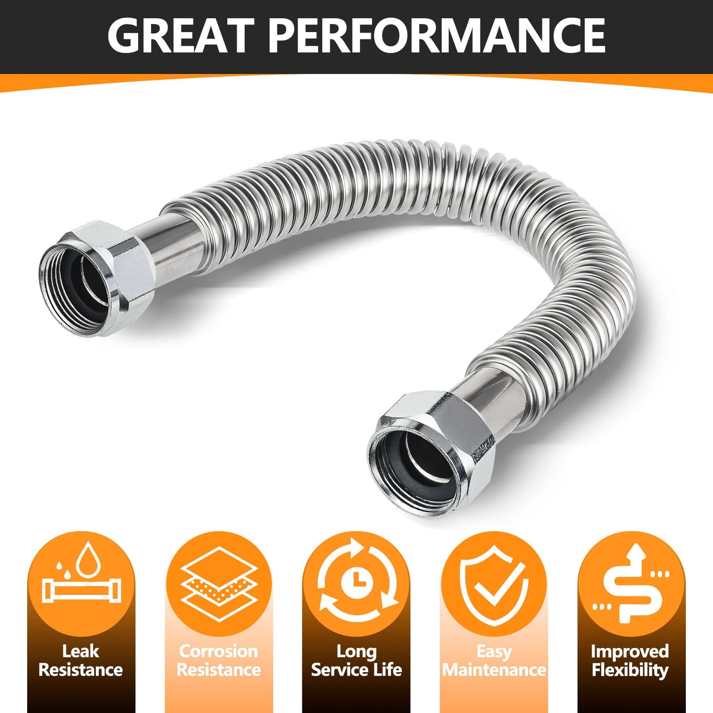 1" FIP x 1" FIP x 18" SS Corrugated Hose - Tradewinds Water Filtration