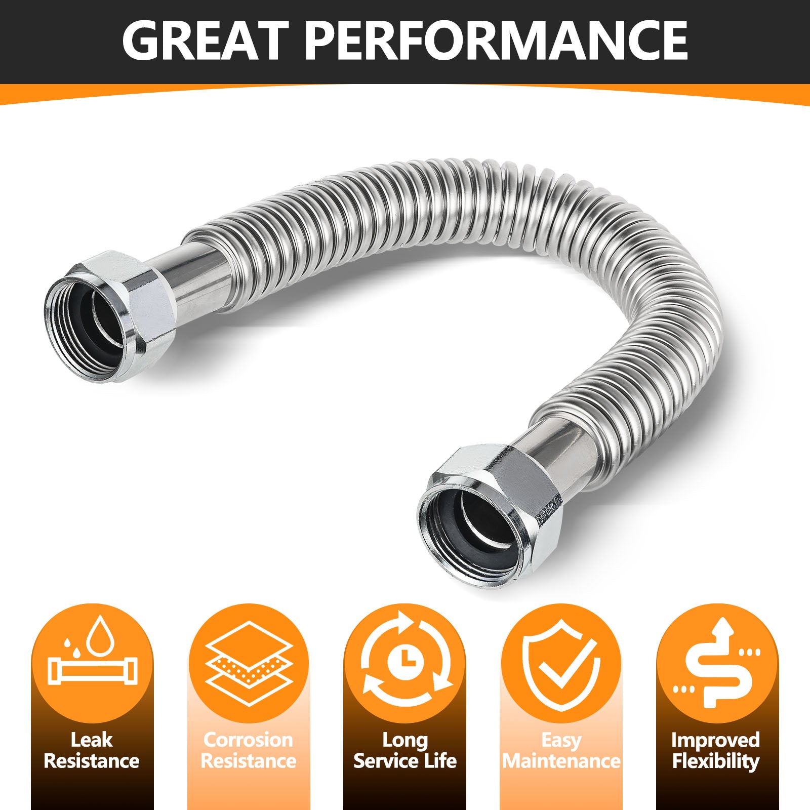 1" FIP x 1" FIP x 24" SS Corrugated Hose - Tradewinds Water Filtration