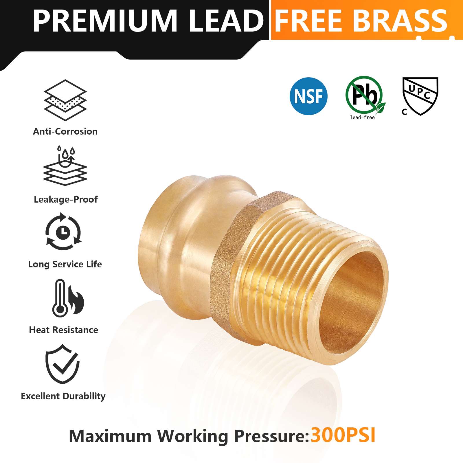 1" Press x 1" Male Brass Adapter (Lead Free) - Tradewinds Water Filtration