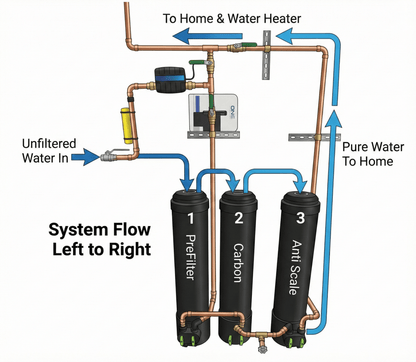 TOXIN SAFE 3 - Stage Whole House Water Filter Bundle – Removes 90+ Toxins, Chlorine, Chloramine & Scale - Tradewinds Water Filtration